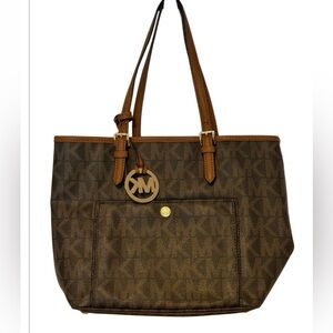 Michael Kors Jet Set Small Signature Print Brown Tote